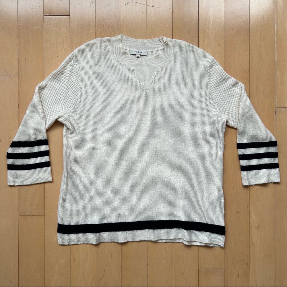 Madewell White & Navy Striped Sleeve Sweater